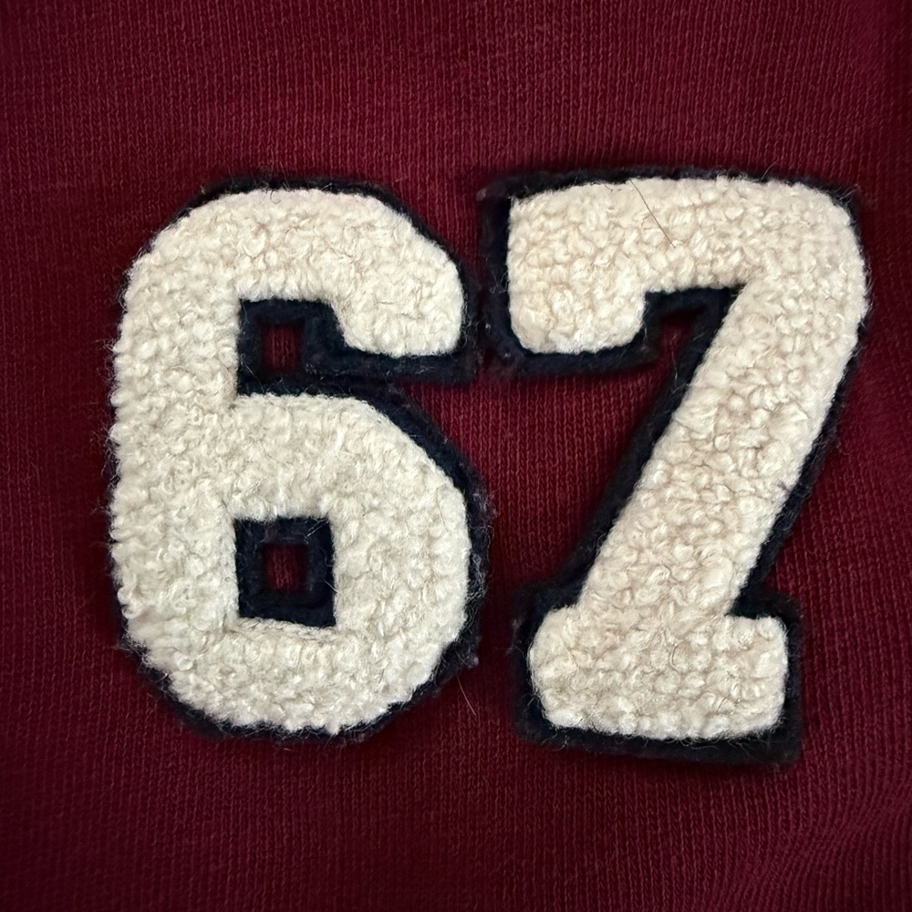 Polo Ralph Lauren ‘67 Polo’ Varsity Chenille Patchwork Maroon/Navy Blue Crewneck - Picture 5 of 9